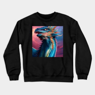 Intricate Rainbow Blue Scaled Dragon at Sunset Crewneck Sweatshirt